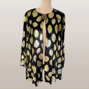 Diane Freis Vintage 1980's Cape Style Jacket Gold/Black Metallic Velvet Large